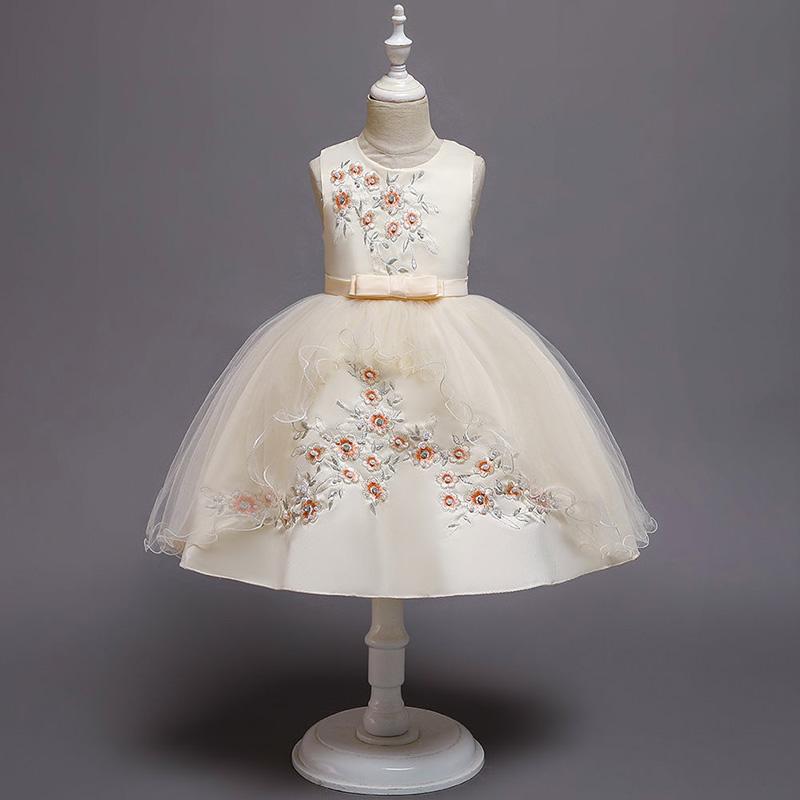 Kids Elegant Pearl Cake Princess Dress Girls Dresses for Wedding Evening Party Embroidery Flower Girl Dress Girl Clothes