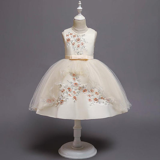 Kids Elegant Pearl Cake Princess Dress Girls Dresses for Wedding Evening Party Embroidery Flower Girl Dress Girl Clothes