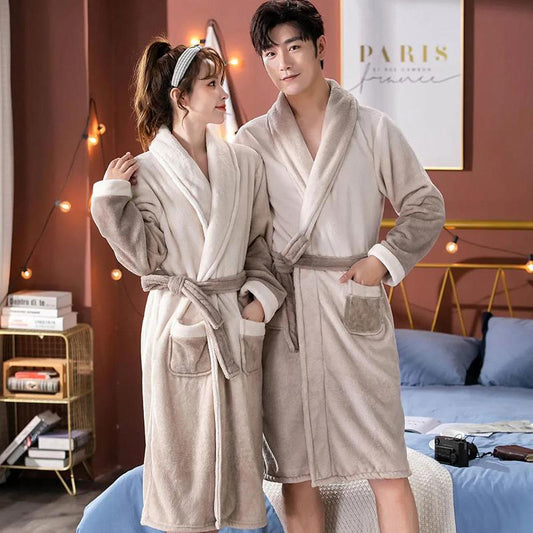 Suit Collar Couples Home Clothes Ladies Winter Thick Warm Pajamas Men Quick-drying Bathrobe Robe Coat Long