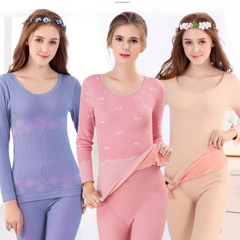 Autumn and Winter Women's Thermal Underwear Plus Velvet Thickening Suit Body Tight Bottoming