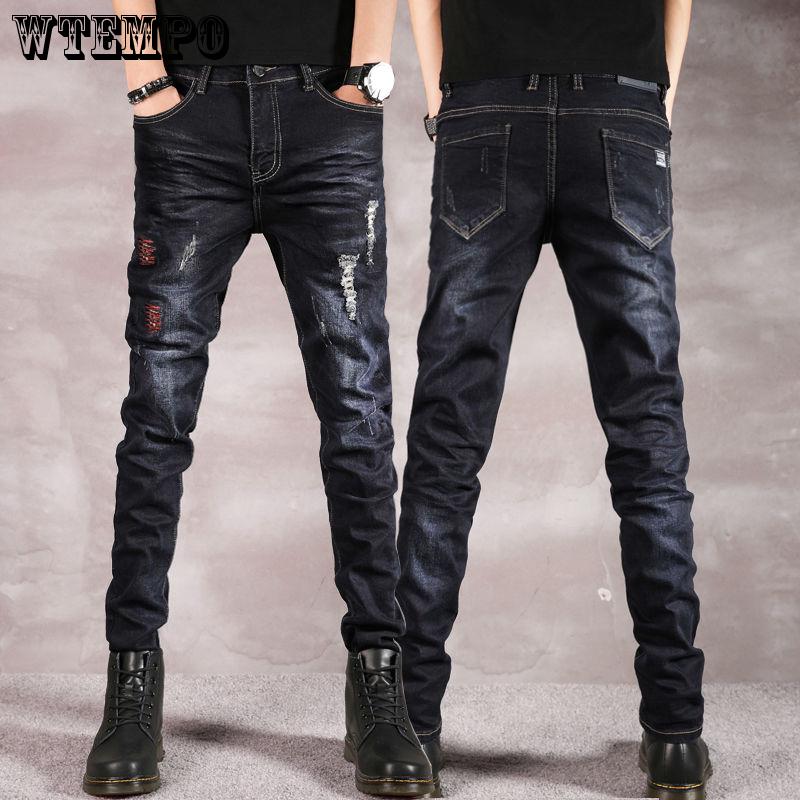 Men Clothing Ripped Skinny Jean Trousers Denim Jeans Men Straight Homme Badge