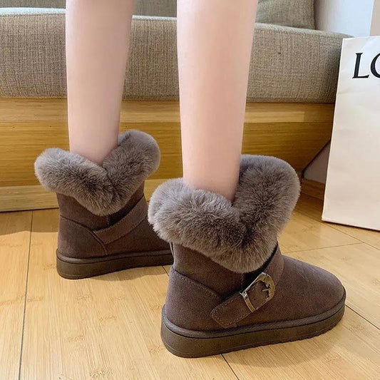 Snow Boots Women's Short Boots with Fur Autumn and Winter Short Tube Plus Velvet Thickened Mid Tube Boots