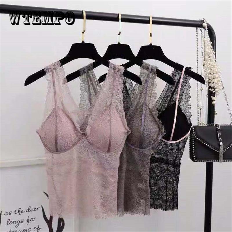 Fashion Bra One-piece Hollow Out Wireless Chest Padded Bras for Women Seamless Lace Bra Sexy