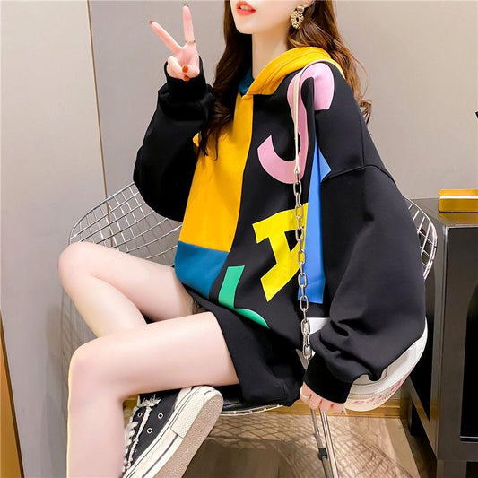 Fried Street Hooded Women's Sweatshirt Thin Style Fashion Korean Style Loose Fat MM Covering Belly Slim Top