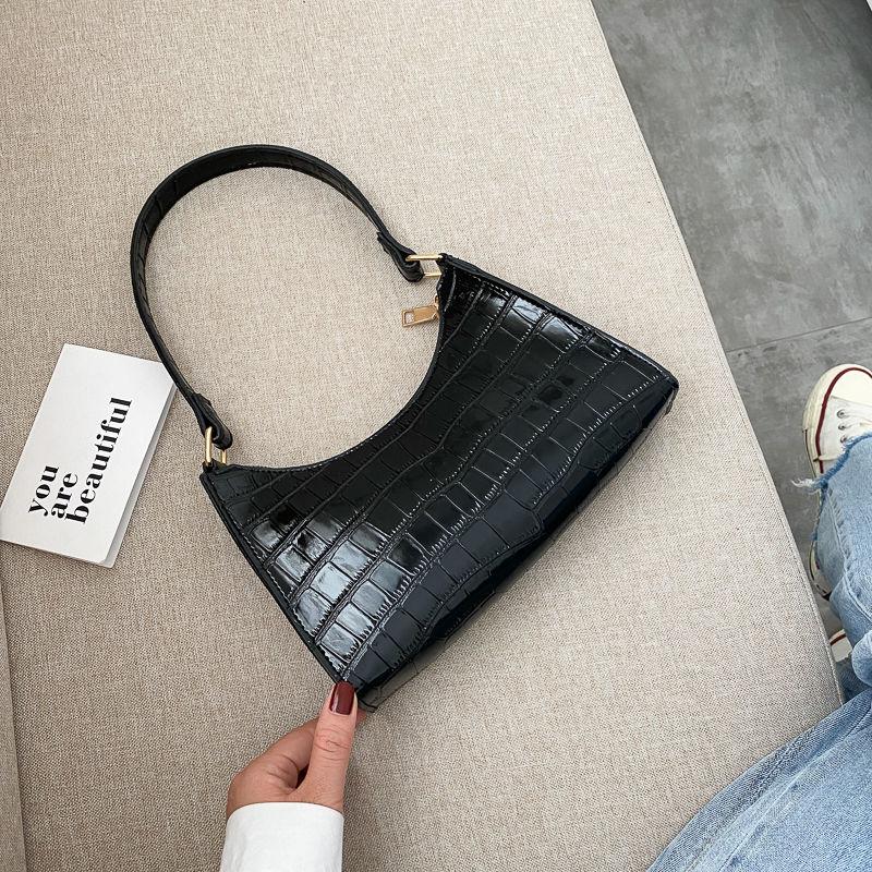 Exquisite Shopping Bag Niche Underarm Bag Women Retro Casual Women's Shoulder Bag Crocodile Grain Leather Solid Color Women's Chain Handbag