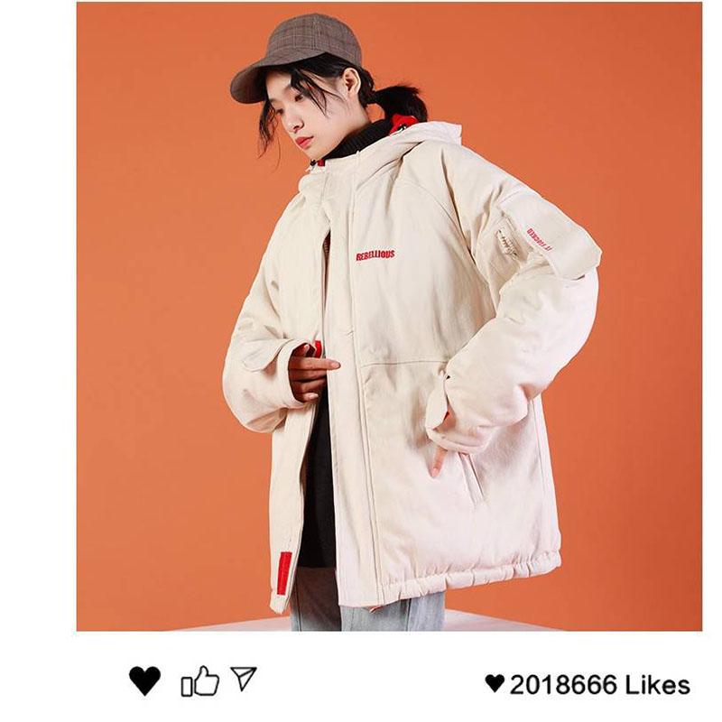 Oversize Real Full Zipper Solid Fashion Cotton Cotton-padded Jacket Hooded Warm Winter Jacket Women