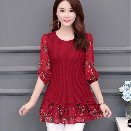 Spring and Autumn Large Size Thin Bottoming Shirt Noble Mom Western Style Small Shirt Long Sleeve T-Shirt