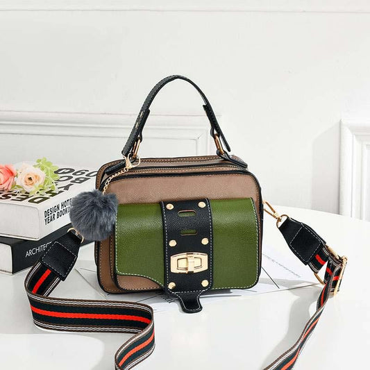 Fashion Women Contrast Color Shoulder Bag Messenger Crossbody Bag Wide Chain Handbag