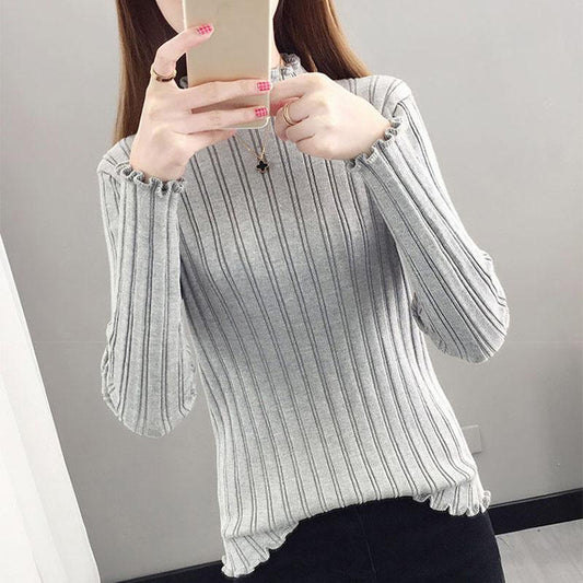 Autumn and Winter Knitted Casual Sweater Long-sleeved Slim-fit Pullover Bottoming Shirt Half High Neck Women's Sweater