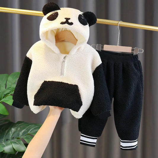 Children's Autumn and Winter Suit Girls Thick Wool Sweater Warm Clothes Boys and Girls Baby Flannel Plus Fleece Two-piece Suit