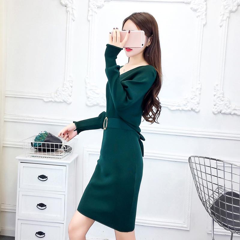 Spring and Autumn Sexy Fashion Coat Casual Korean Dress V-neck Long-sleeved Open Back Sweater