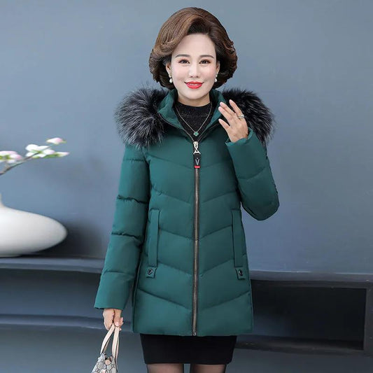 Cotton-padded Jacket Women Middle-aged and Elderly Women's Cotton-padded Jacket Female Mothers Winter Jackets Quilted Jacket Large Fur Collar Slim Fit