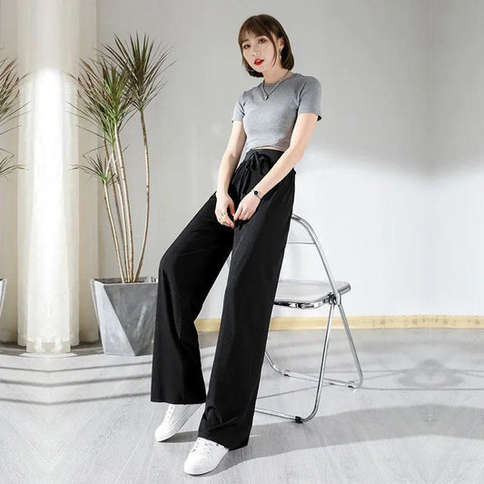 Women's Spring and Summer Ice Silk Wide-leg Trousers Fall Feeling Mopping High-waisted Trousers Slim Casual Trousers Student Straight Trousers