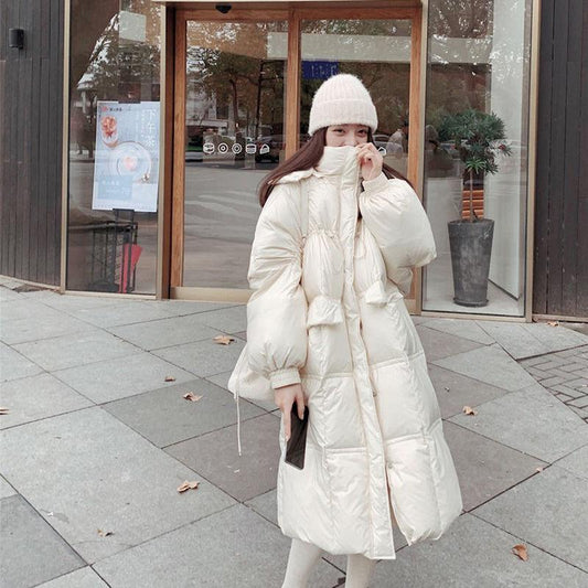 Long Down Jacket Women's Loose and Thick Bread Coat Knee-length Duck Down Jacket