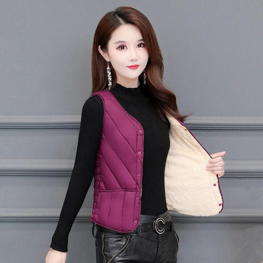 Autumn and Winter Down Cotton Vest Women Plus Velvet Light and Thin Slim Short Inner Wear Warm Inner Tank Top Can Be Mechanically Washed