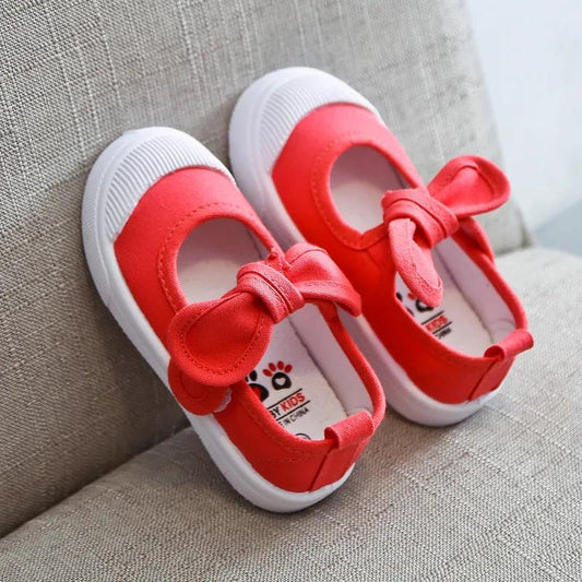 Girl's Canvas Shoes In Summer Soft Sole Big Bow Decoration Casual Shoes Little Girls' Solid Color Anti-slip Flat Single Shoes