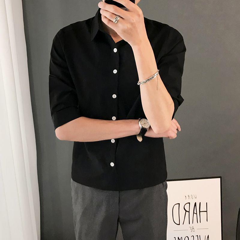 Summer Men's Short-sleeved Shirt Five-point Sleeve Trend Casual Handsome Men's Shirt White Work Slim Shirt