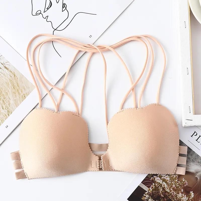 Sexy Beautiful Back Cross Sling Seamless No Steel Ring Skin-friendly Anti-sagging Gathered Backless Ladies Underwear Bra