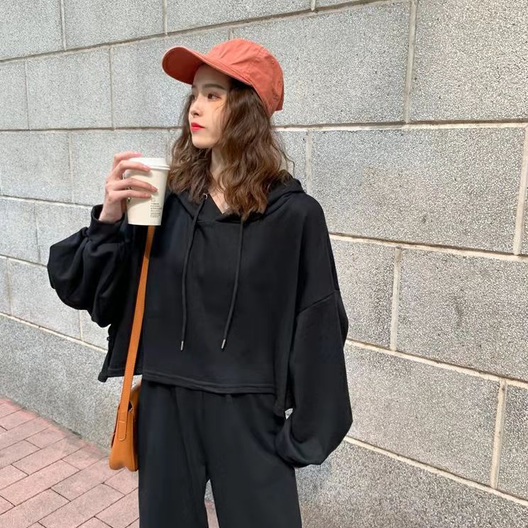 2PCS Sports and Leisure Suit Women's Spring and Autumn Korean Version Hooded Long-sleeved Sweater Loose Wide-leg Trousers Two-piece Set Athletic Girl