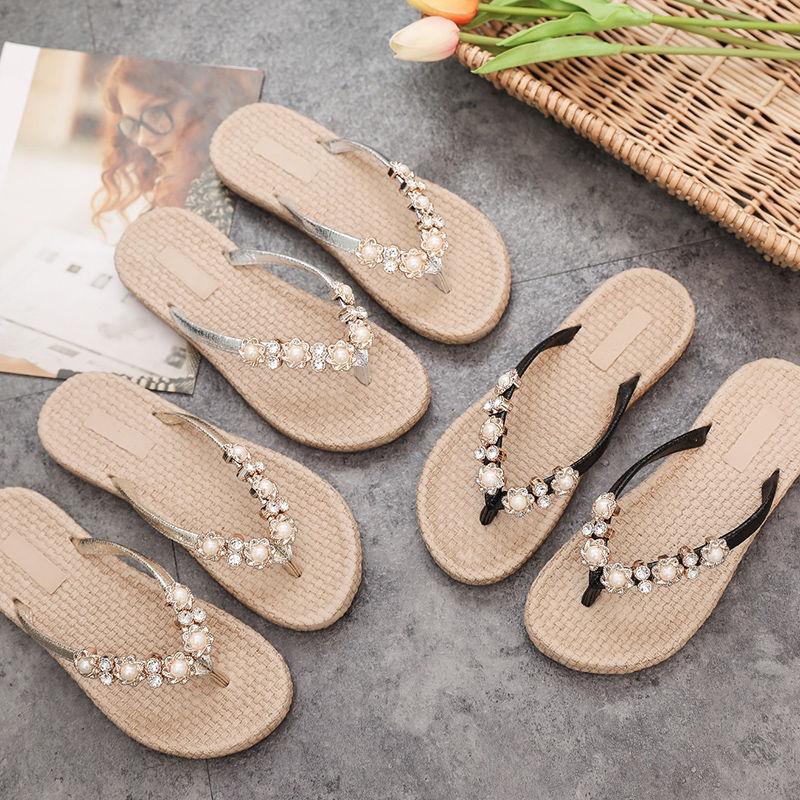 Ladies Sandals and Slippers Fashion Decoration Flip-Flops All-match Outer Wear Beach Flats
