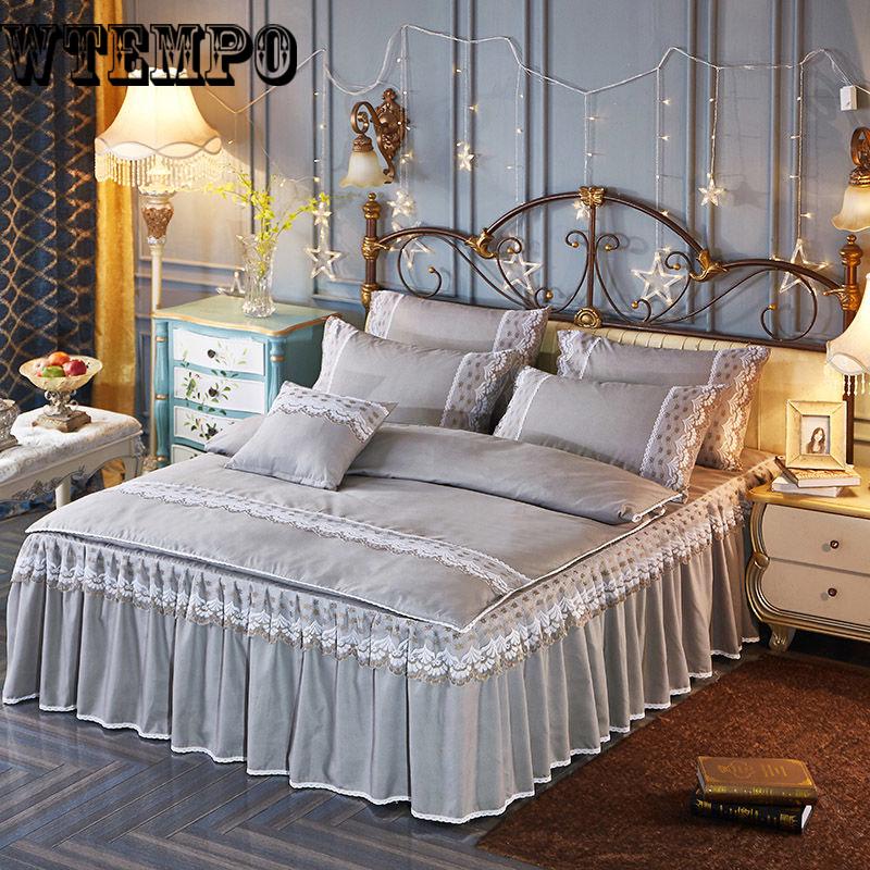 Cotton Bed Skirt Roman Style Bed Linen Bedding Set Pillowcase Solid Color Multi-style