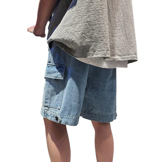 Workwear Denim Shorts Men's Loose Straight Summer Trend Retro Five-point Pants Breeches