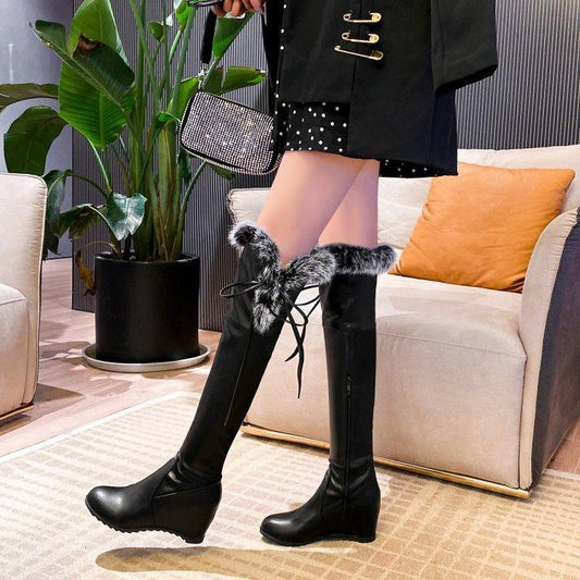 Sexy Over The Knee Boots Women Female Pu Leather Thigh High Boots Plus Size Wedge Boots Winter