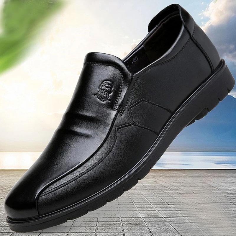 Men's Leather Shoes Middle-aged Men's Shoes Spring and Autumn Leather Business Casual Breathable Soft Sole Middle-aged Dad Shoes