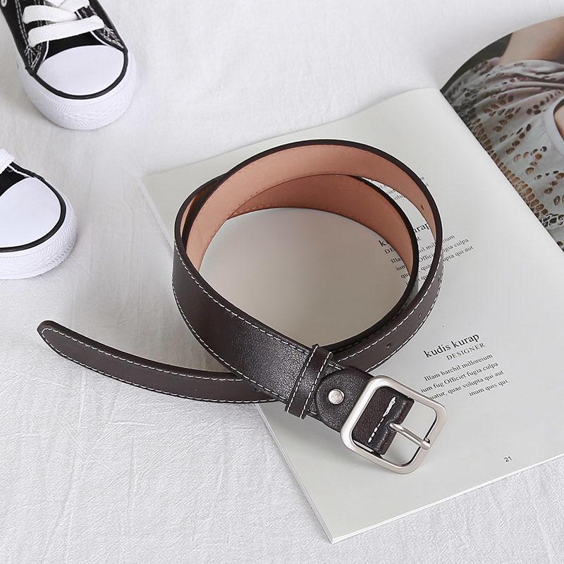 PU Belt Square Buckle Unisex Wide Belt Black Simple and Easy To Match with Dirt and Wear Resistance