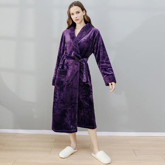 Autumn and Winter Long Nightgown Female Coral Fleece Thick Warm Flannel Bathrobe Zipper Pajamas Dress Noble Intellectual