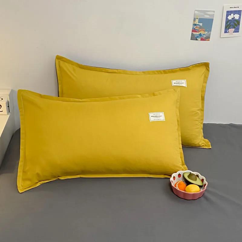 Washed Cotton Japanese Pillowcase Solid Color Pillowcase 48*74 cm One Pair Pack