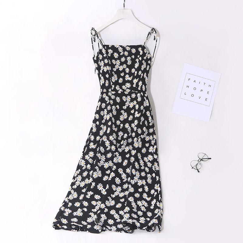 Pofulove Women's Little Daisy Floral Dress Summer Sleeveless slip dress Midi Sexy A-line ruffled Spaghetti Strap Dress