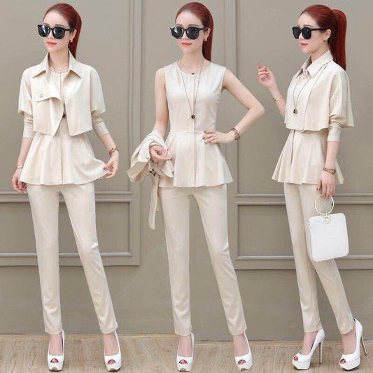 Suit Women's Temperament Small Fragrance Three-piece Jacket Shirt Straight Leg Pants Professional Suit Work Wear Casual and Elegant