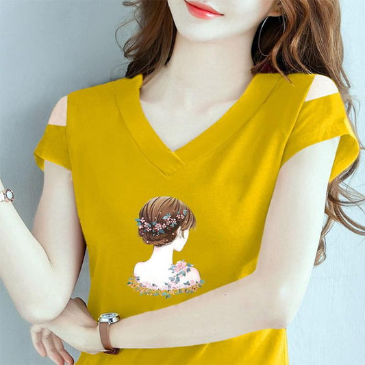 Summer Thin Off-the-shoulder T-shirt Black Short-sleeved T-shirt Women's Leak-shoulder One-word V-neck Top Korean Version Slimming Bottoming Shirt