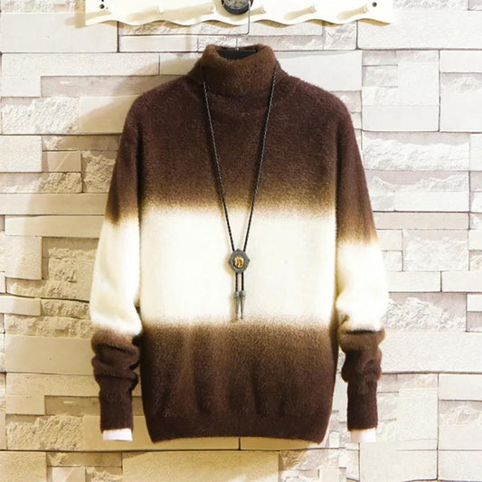 Color Change In Autumn Men's Turtleneck Sweater Men's Slim Plus Velvet Thick Sweatershirts
