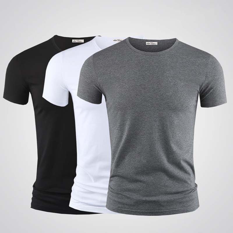 Short-sleeved T-shirt Men's Summer Half-sleeved Slim Solid Color White Round Neck Men's Bottoming Shirt