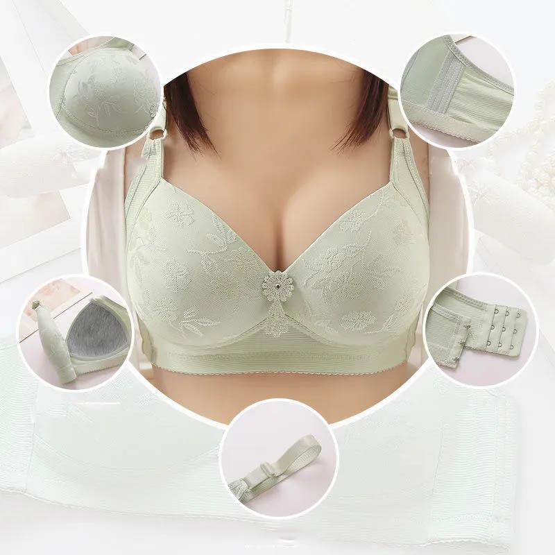 Women's Plus Size Bra Thin Anti-sagging Side Breast Beauty Back Anti-glare Non-magnetic No Steel Ring Gathered Jacquard Sexy Bra