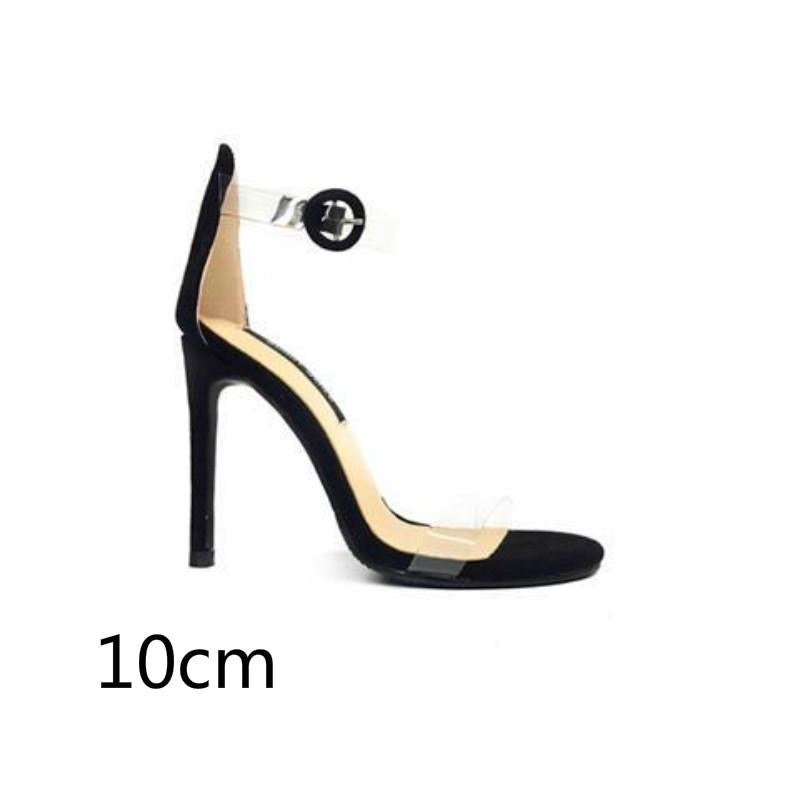 Europe and the United States sexy transparent open-toe buckle high-heeled sandals thin heel black