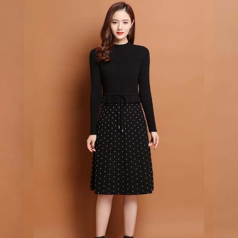 Women's Spring and Autumn Fashion Warm Sweater Temperament Self-cultivation Mid-length Bottoming Shirt with Knitted Dress