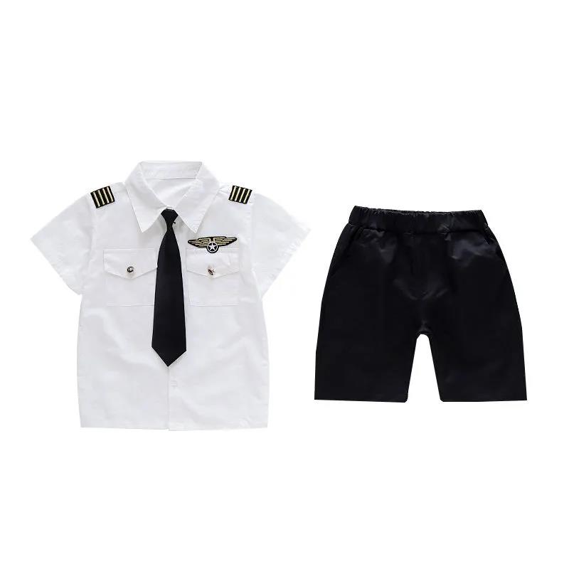 Boys' Summer Clothes Western Style Suits Male Baby Captain Clothes Short-sleeved Shirts Two-piece Performance Clothes