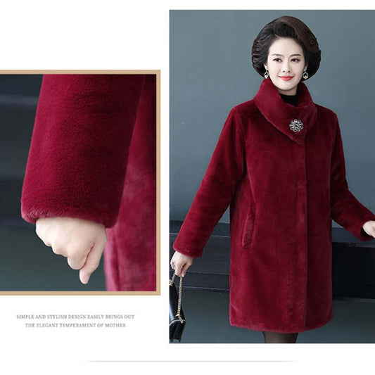 Middle-aged and Old Western Mothers Wear Fur and Fur Coats Mink Fleece Coats Women's Mid-length Coats To Keep Warm and Thick