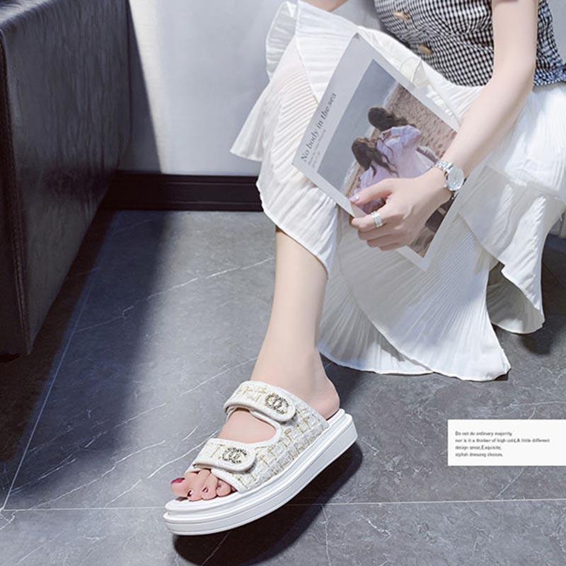 Plus Size 35-40 Women Sports Shiny Slippers Outdoor High Heels Bohemian Beach Wear-resistant Non-slip Office Lady Plat Sandals