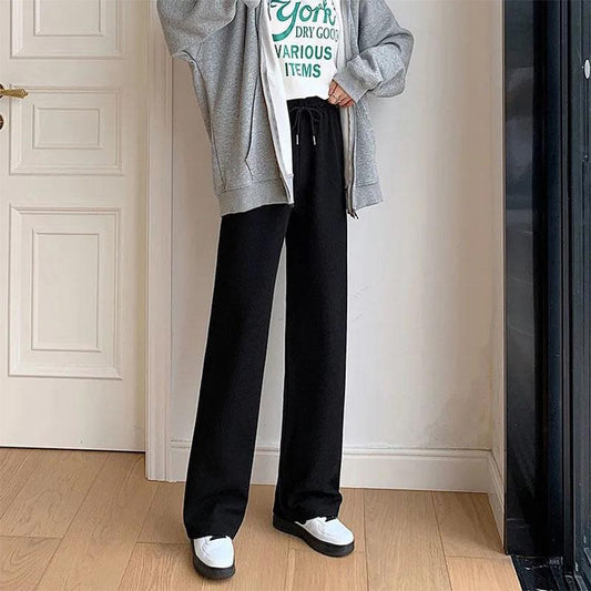 Women's Waffle Wide-leg Pants Spring and Summer Students High-waisted Straight-leg Pants Loose and Thin Casual Sports Pants with Pockets Mopping Pants