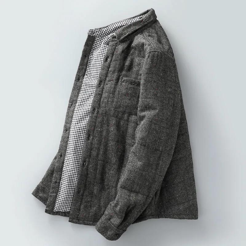 Autumn and Winter Men's Quilted Shirt Tempered High-quality Fabric Warm and Thick Casual Jacket