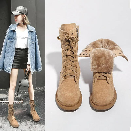 Snow Martin Boots Female Autumn and Winter Tube Warm Plus Velvet Snow Cotton Shoes Wild Belt Boots