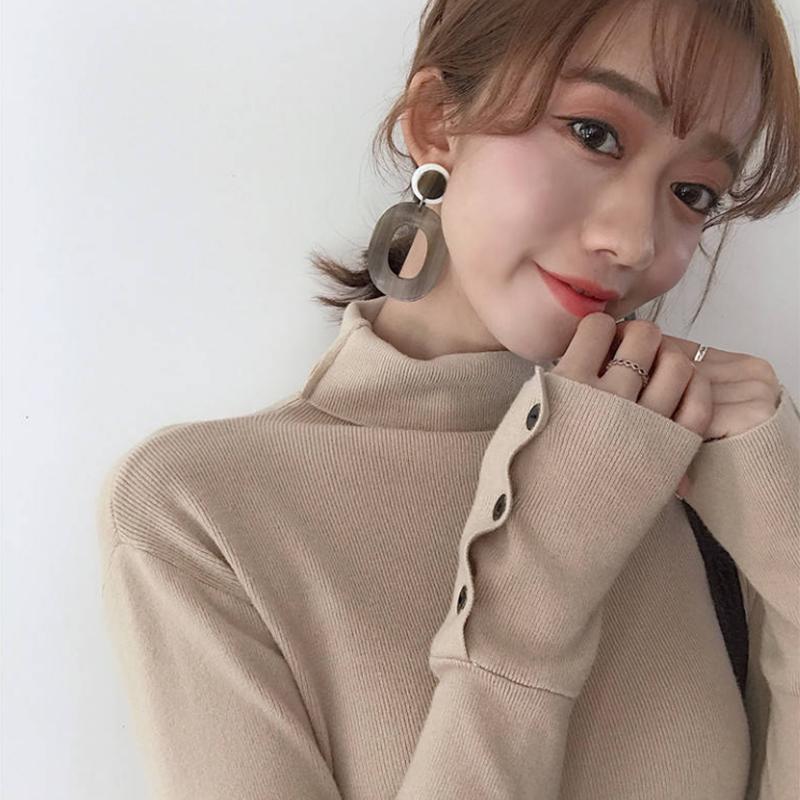 Pofulove Shirt Stacked Collar Black Long Sleeve Thicken Pullover Sweater Turtleneck Bottoming