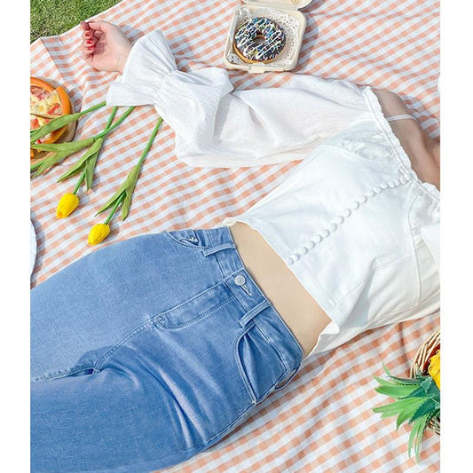 Large Size Sexy Skinny Hip Jeans Women's High Waist Slim Elastic Peach Hip Denim Pants Spring Casual Leggings Pencil Pants Denim Trousers