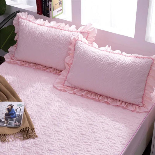 Pure Cotton Solid Color Pillowcases A Pair of Ruffled Quilted Pillowcases Antibacterial Pillowcases (without Pillows)