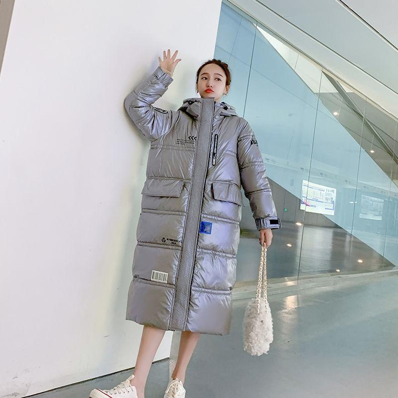 Glossy Mid-length Cotton Jacket Women Winter Fashion Korean Style Over The Knee Down Loose Embroidered Jacket Tide