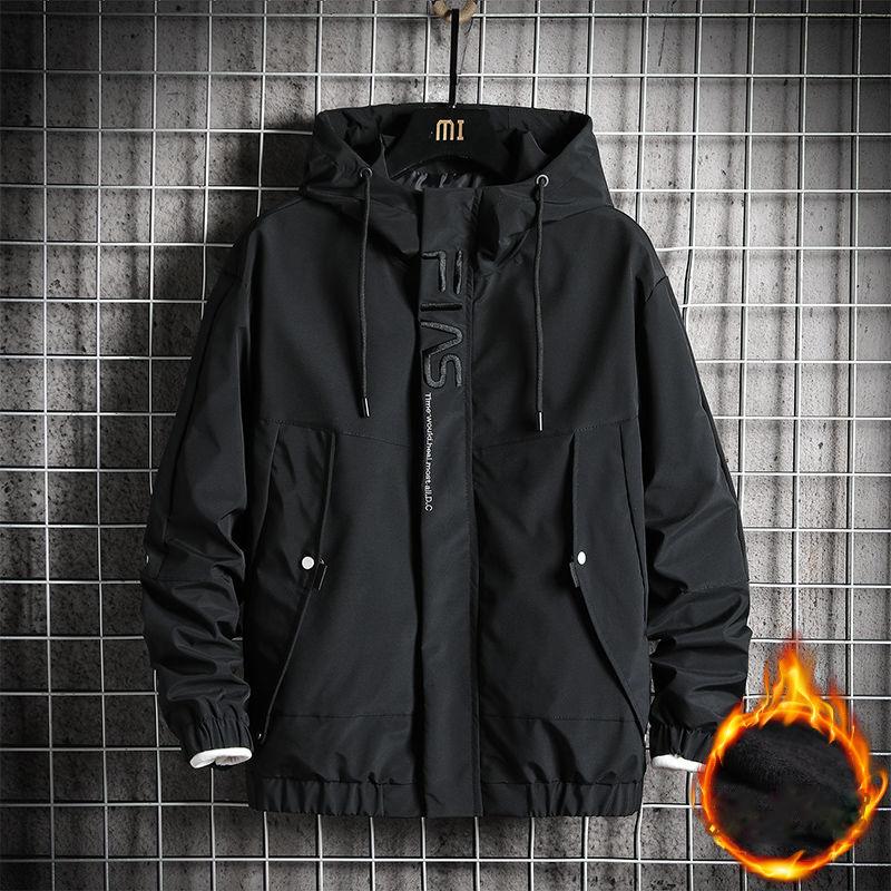 Men's Jacket Autumn and Winter Plus Velvet Loose Tooling Jacket Korean Style Trend All-match Clothes Men
